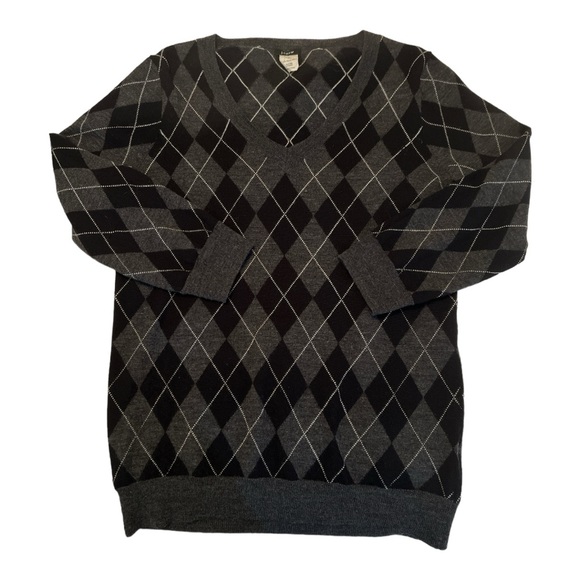 J. Crew black and gray wool argyle v neck sweater - Picture 1 of 4